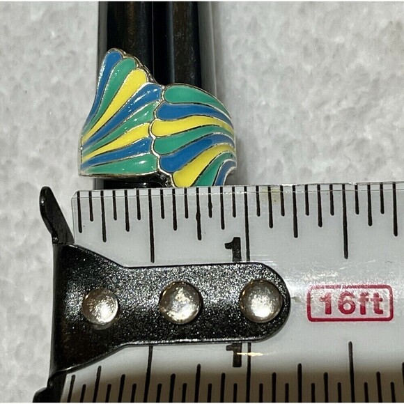 Womens BIG Vintage Ring Enamel Mermaid Tail STERLING SILVER Plated Band Blue 6 - Picture 8 of 9